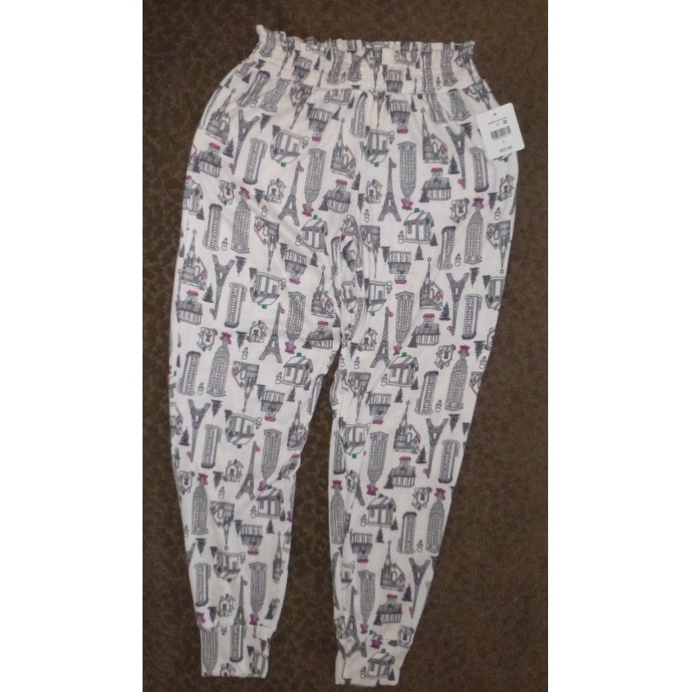 Womens Simple Pleasures Holiday TRAVEL Sleep Pants Size Sm Med Eiffel Tower NWT